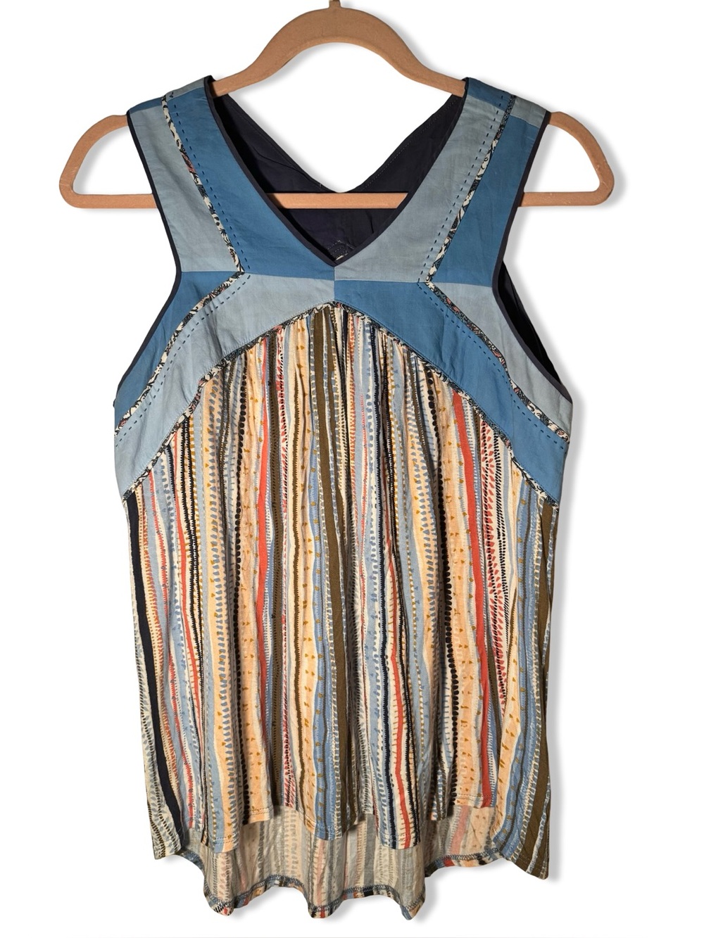 Anthropologie One September Boho Striped Sleeveless V-Neck Tank Top Blouse